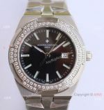 AAA Swiss Copy Vacheron Constantin Overseas Diamond Bezel Black Face Watch 33mm Small